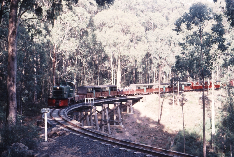 122180: Bridge 8 curved Trestle Down Work train D 21 First through train to Gembrook